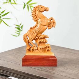 Sculptures Natural Cypress Animal Horse Statue traditionnelle sculpture à la main en bois massif Home Room Office Decoration Gift Statue 7.2in