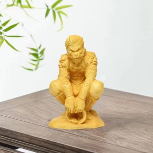 Esculturas Estatua del Rey Mono de Color de Registro Natural Personajes mitológicos Chinos Tallados a Mano Decoración de la Oficina de la habitación del hogar Estatua de Feng Shui