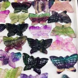 Esculturas Natural Fluorita Arco Iris Mariposa Tallado Cristal Artesanía Decoración del Hogar Colección de Piedras Preciosas Curativas Regalo de Vacaciones 1 UNIDS