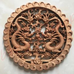 Sculptures Nouveaux ornements de sculpture en bois de camphor / doubles dragons symétriques / pendants de sculpture en bois propices ménagers