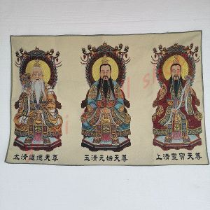 Sculptures nouveaux produits, peinture en tissu de brocade Thangka, peinture de broderie en soie, portrait du fondateur du taoïsme Sanqing