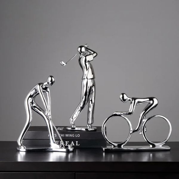 Sculptures Nordic Silver Céramique Résumé Résine Bicycler Cyclist Statue Bicycle Rider Statue Bike Figurine Office Bar Bar Home Dects Crafts