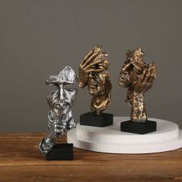 Sculpturen Scandinavisch eenvoudig abstract harsstandbeeld Stilte is goud Masker Sculptuur Denker Beeldje Thuiskantoor Decoratie Accessoires Kunstgeschenken