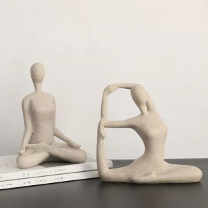 Sculpturen Scandinavische stijl Zandsteen Yoga Beeldjes Sculptuur Moderne kunst Denker Standbeeld Hars Abstract Beeldje Thuiskantoor Ambachten Decoratie