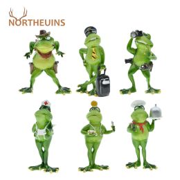 Esculturas Northeuins Resin 1 PCS Frog Anthropomorphic Professional Estilo Figuras creativas Room Decorativa Nordic lindo adorno de escritorio