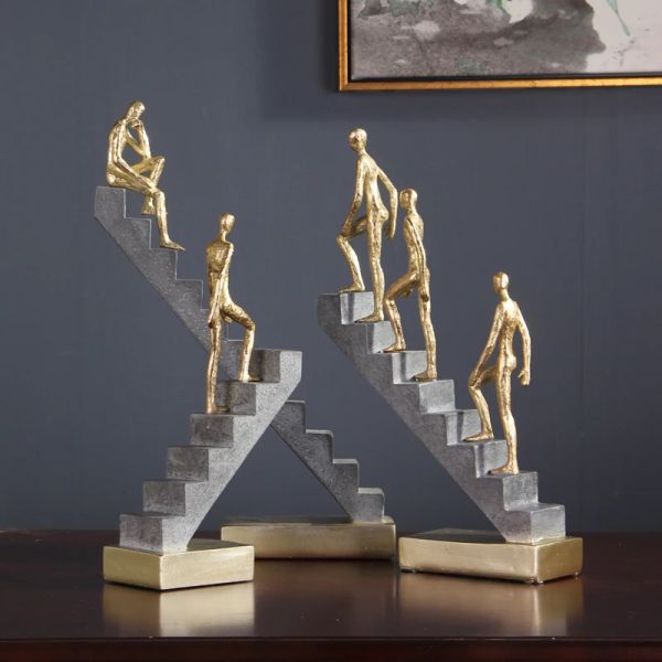 Esculturas Estatua de resina de una pieza, accesorios nórdicos para el hogar, decoración de sala de estar, estatuilla dorada, decoración de oficina, escultura, arte moderno abstracto