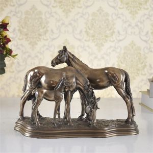 Sculpturen Weiland Paard Familie Standbeeld Hars en Koper Huishoudelijke Bronco Sculptuur Pony Ornament Home Craft Decor Verjaardagscadeau voor ouders