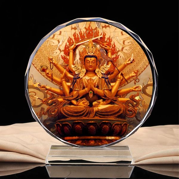 Sculptures Dessin à la main pure, mère de Bouddha Zhunti, statue de Bouddha Bodhisattva, offrande, fournitures, décorations en cristal, produits artisanaux