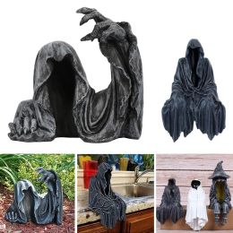 Sculptures Reaping Solace The Creeper Gothique Étagère Décorative Statue Assise Faucheuse Noire Passionnante Robe Noire Intérieur Extérieur Jardin Décor