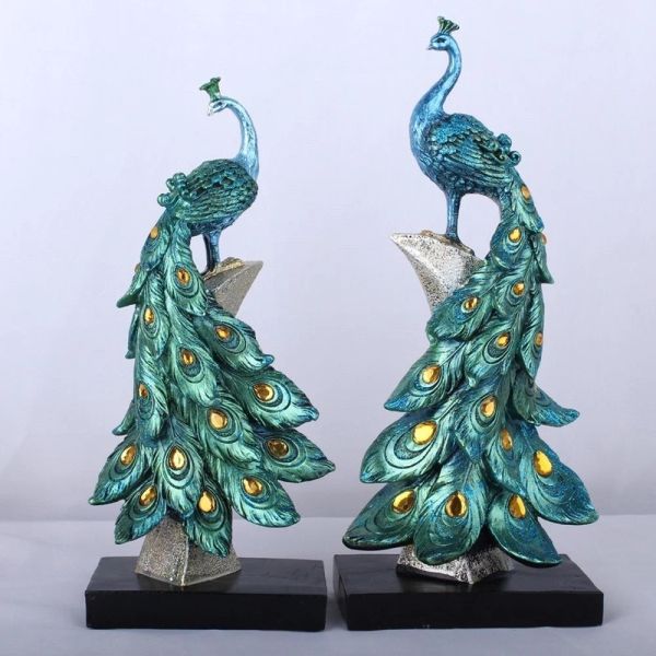 Sculptures résine artisanat créatif mode or or bleu paacock ornement armoire à vin salon de décoration maison cadeau