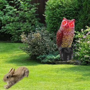 Sculpturen Vogelverschrikker Uil Decoy Standbeeld Maak geluid Realistisch Nep Uil Handbeschilderd Tuinbeschermer Voor Buiten Ongedierteafschrikmiddel Vogelafweermiddel