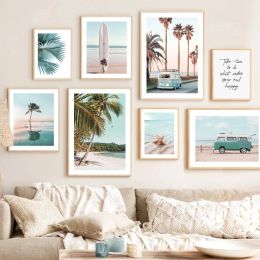 Sculptures de paysage marin, peinture sur toile, art mural, paysage de plage bleue, affiche et impression de cocotier pour décoration de maison moderne