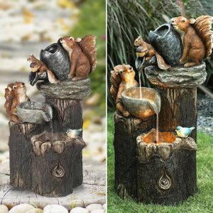 Sculpturen Zonne-dier Fontein Tuinbeeld Ornamenten Hars Eend Eekhoorn Fontein Beeldjes Handwerk Landschap Decor Tuinieren Geschenken