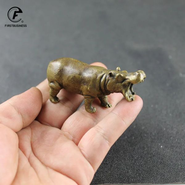 Sculptures Statue d'hippopotame en bronze massif, ornements mignons, mini hippopotame en cuivre, figurines d'animaux miniatures, thé, animaux de compagnie, décorations de maison, artisanat
