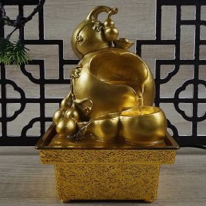 Sculpturen Tafelblad Waterval Fontein Indoor Waterval Gouden kalebas Hulu Chinese Fengshui Decoratie thuiskantoor andere binnenplaatsen