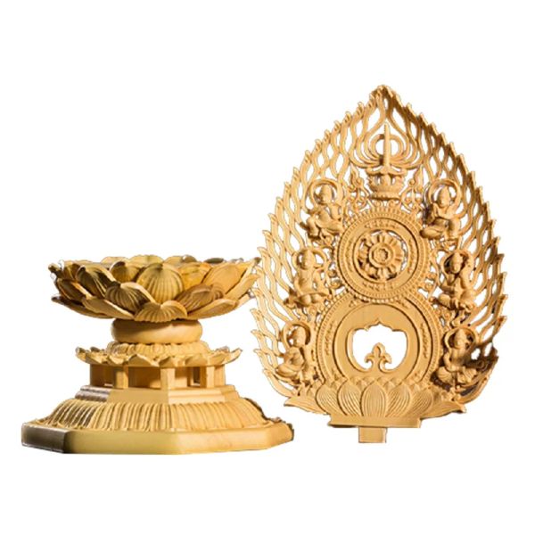 Sculptures Base de Bouddha fabriquée en Thaïlande : illumination de lotus radiant, art en bois sculpté fait à la main, décoration spirituelle de la maison, décoration en bois unique.