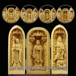Sculptures Tibet Bouddhism Boxwood Kwanyin Shakyamuni Guanyin 3 God Bouddha Boîte de statues pliantes