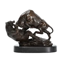 Sculptures Wall Street Chargeant Taureau et Ours VS Statue de Combat Sculpture Bronze Bourse Animal Antique Figurine Art Bureau Décor