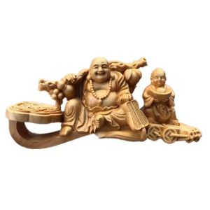 Sculptures Sculpture en bois Ruyi lingot Maitreya statue de figure décorative en bois massif sculpture à la main mascotte chinoise ornements de décoration de chambre à la maison