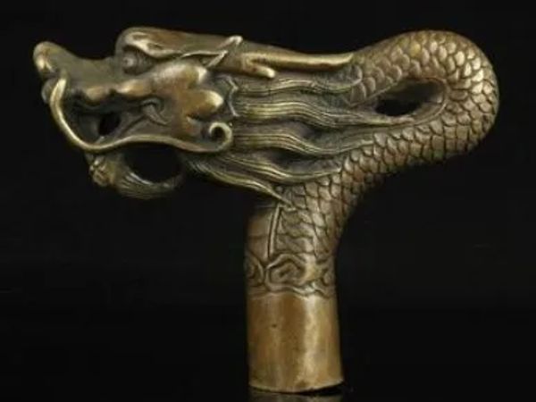 Esculturas YM 324 100% Bronce Pure Cobre Brass Old Abuelo Oldy Good Lucky Walking Head China Old Talling Talling Bronze Dragon
