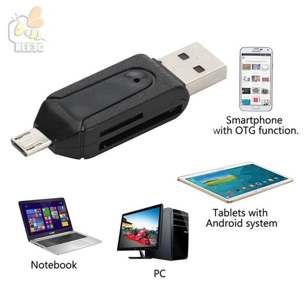 SD + Micro SD USB OTG Lector de tarjetas Universal Micro USB OTG TF / SD Lector de tarjetas Micro USB OTG Adaptador para teléfono celular Android 300 pcs / lote
