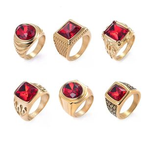 SDA Creatieve Ringen voor Mannen Ingelegd Met Rode Steen Mode Punk Stijl Sieraden Geschenken Groothandel 240318