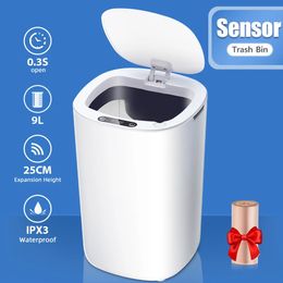 Sdarisb Smart Capteur Corbelle peut automatiquement donner un coup de pied à la poubelle blanche pour la salle de bain étanche 8.5-12L