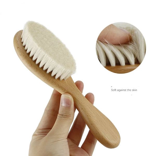 Sdatter bébé soins Pure laine naturelle brosse en bois peigne brosse à cheveux né cheveux infantile masseur de tête 240309