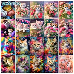 Sdoyuno acrylique peinture peinture par nombre de fleurs colorées coloriage de chat par nombres art mural diy adultes artisanat pour débutants