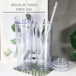 Sea 16oz Skinny acrylique gobelers en plastique tasses transparentes à double mur portable facile à prendre des tasses à café transparent avec couvercle et paille coutume