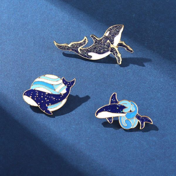 Animales de mar Pins de esmalte Broches de ballenas azules Bacela de la solapa de caricatura Organismo Océano Insignia Hombres Mujeres Regalo para niños