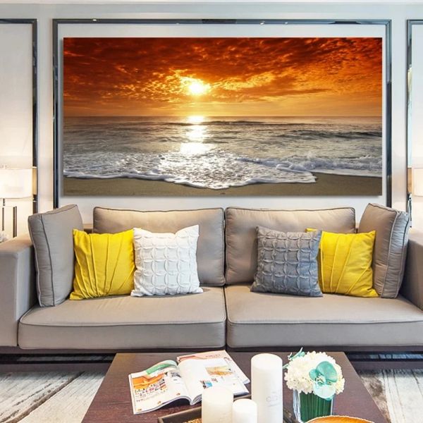 Sea Beach Painting Wall Decor Affiches Paysage Toile imprimés Pictures d'art de mer pour le salon Modern Wave Sunset Cuadros