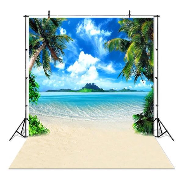 Sea Beach Sand Cloud Blue Sky Scene Summer Beach Photography Fortedrop for Photo Studio Tropical Palms Cocotit Tree