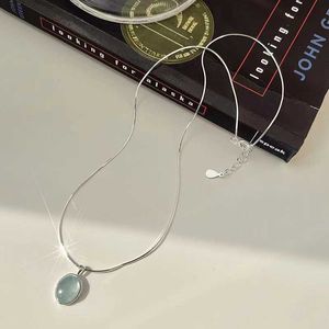 Zeeblauwe schat Eivormige kristallen ketting INS Kleine en eenvoudige ovale druppelhanger met veelzijdige stijl en lichte luxe slangenbotketting