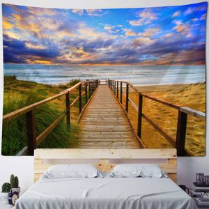 Zee kokosnoot landschap print tapijt Tapestry Home Achtergrond Doek Hippie Deken Boheemse kamer Art Deco Yoga Led Sheet Beach Mat