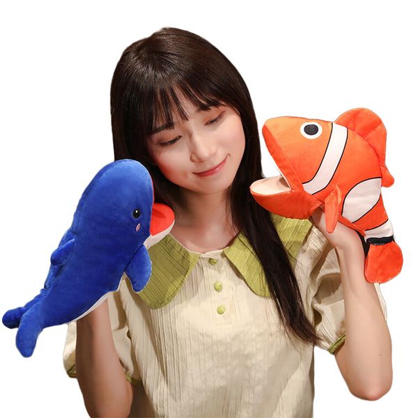 Créatures de la mer peluche douce poisson requin poupée Cospaly Animal en peluche poupée éducatif bébé jouets Kawaii main marionnette à doigt