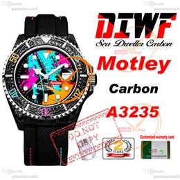 Sea Dweller Motley Carbon A3235 Automatic Mens Watch 43mm Diwf V3 Graffiti Cadre coloré
