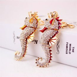 Cheval de mer pendentif porte-clés émail cristal strass Animal mode voiture porte-clés anneau breloque femmes sac bijoux 244y