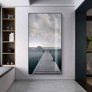 Póster de lienzo de paisaje de mar, puente costero nórdico, arte de pared, impresión de paisaje marino, pintura, decoración, imágenes escandinavas, decoración del hogar 210705