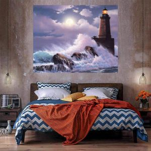 Phare de mer Waves peinture à l'huile sur toile Accueil Décor Articles d'accueil / HD Imprimer Art Art Picture personnalisation est acceptable 21060211