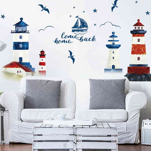 Mer voilier Phare Stickers Muraux Fond décoration chambre salon TV canapé Mural Papier Peint Art Stickers autocollant 210420