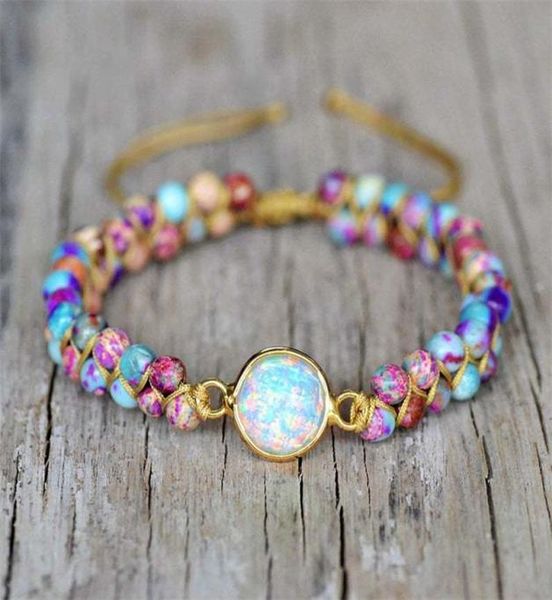 Bracelet de perles de sédiments marins avec pierre d'opale, jaspe de galaxie, bijoux Boho pour femmes, guérison de maman, double couche tressée, breloque K3E2, Brace5776049