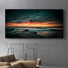 Zee Zonsondergang Poster Landschap Prints Canvas Schilderij Wall Art Pictures Voor Woonkamer Canvas Indoor Decoratie Decoratieve Cuadros294c