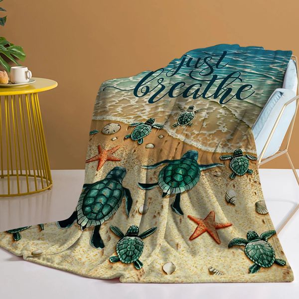 Couverture de tortue de mer jet imprimé en peluche moelleux Fleece Fleece Soft lancers pour canapé de canapé et lit 240326