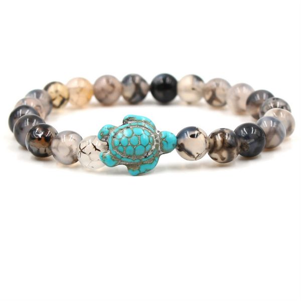 Pulsera con dije de tortuga marina Tortuga de piedra natural Ágata Ojo de tigre turquesa Cuentas de piedra pulseras mujeres hombres joyería de moda voluntad y arena