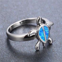 Bague opale de feu bleue Design tortue de mer, bague en argent 925 véritable pour femmes à la mode, bijoux fins d'ici 2104