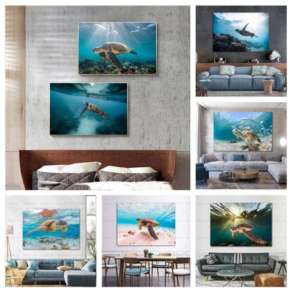 Pintura de tortuga marina Arte Impresión de tortas Ocean Turtle Arte de la pared para decoración de baño Decoración de dormitorios para niños Impresiones