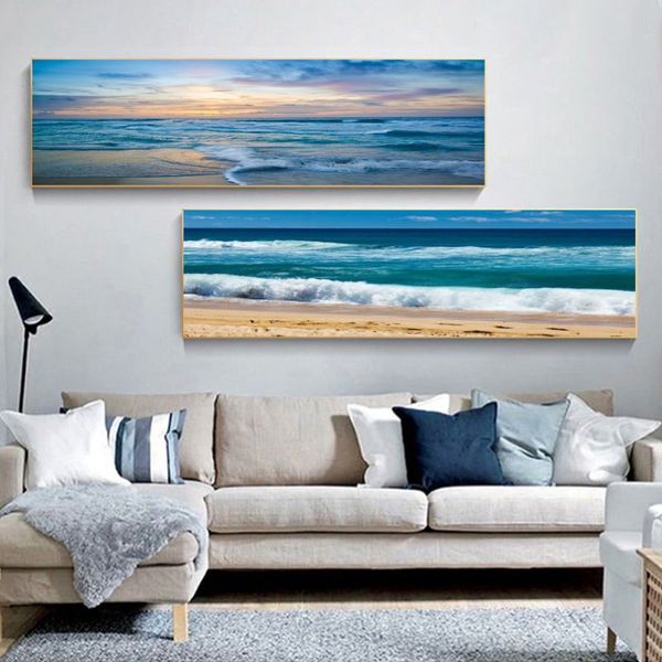 Pósteres de olas de mar para decoración del hogar, pintura en lienzo de atardecer y amanecer, imágenes artísticas de pared para sala de estar, impresiones de paisaje de cabecera, pinturas 2154