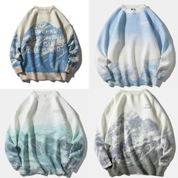 SEADER Lindsey Men Snow Mountain Sweaters de punto Haruku Casual Knitwear Tops Hip Hop Streetwear 201022