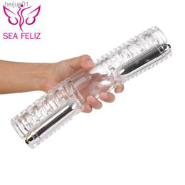 SEAFELIZ Hombres Masajeador de pene con 2 tapas Masturbador masculino Pareja gay Vibrador para hombre Producto sexual Doble Stroker Juguete sexual para adultos L230518